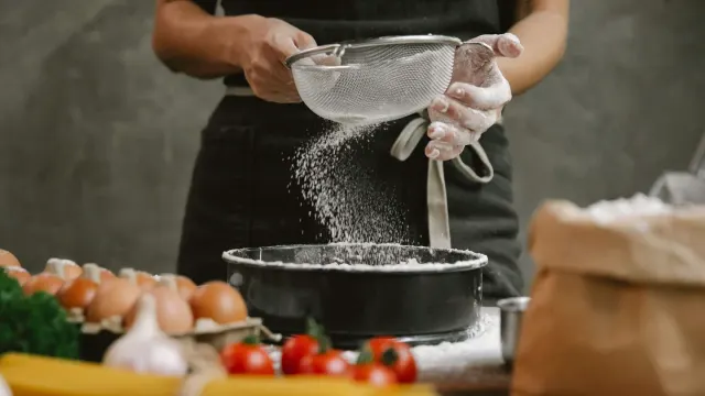 Dog owner preparing a meal